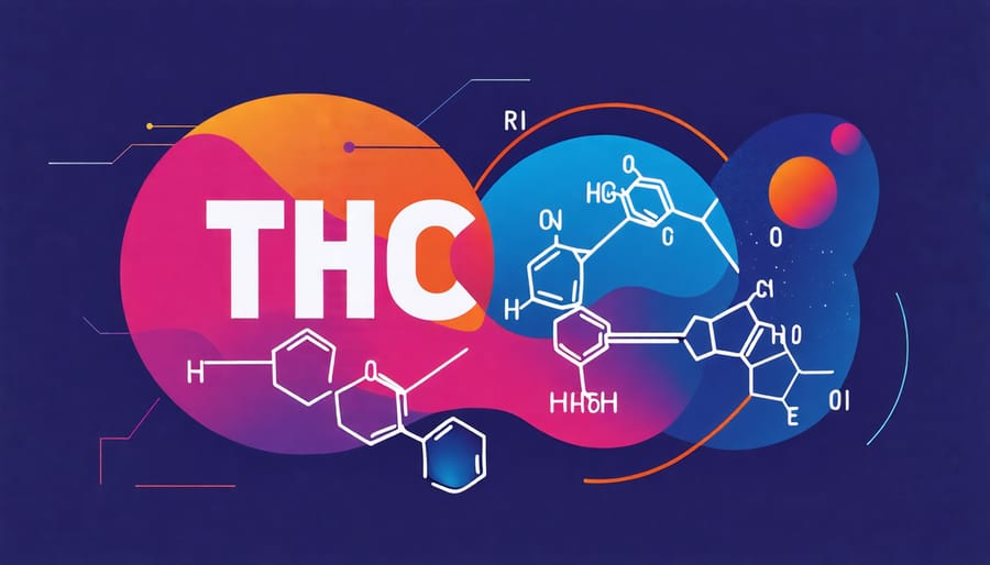 Diagram illustrating THC's chemical structure and its interaction with the body's systems