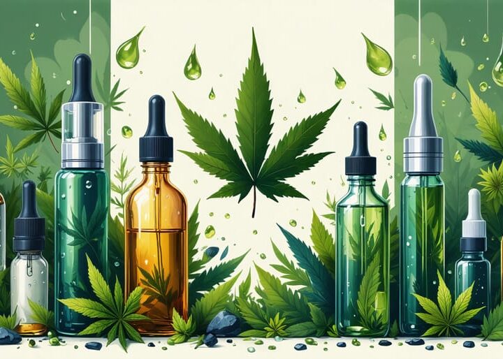 Illustration featuring a collage of vaping devices and cannabis symbols against a background of subtle maple leaf patterns, representing the modern and regulated cannabis landscape in Canada.