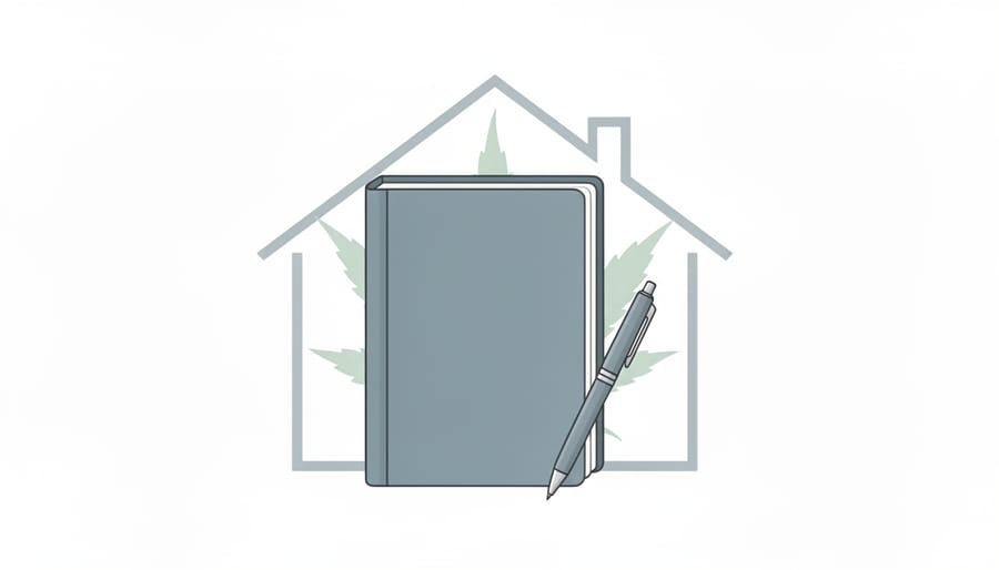 Hands writing in a real estate disclosure binder on a kitchen table