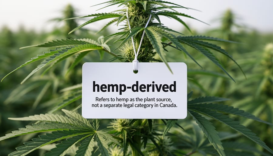 Hemp plant sprigs with leaves and flower clusters photographed outdoors