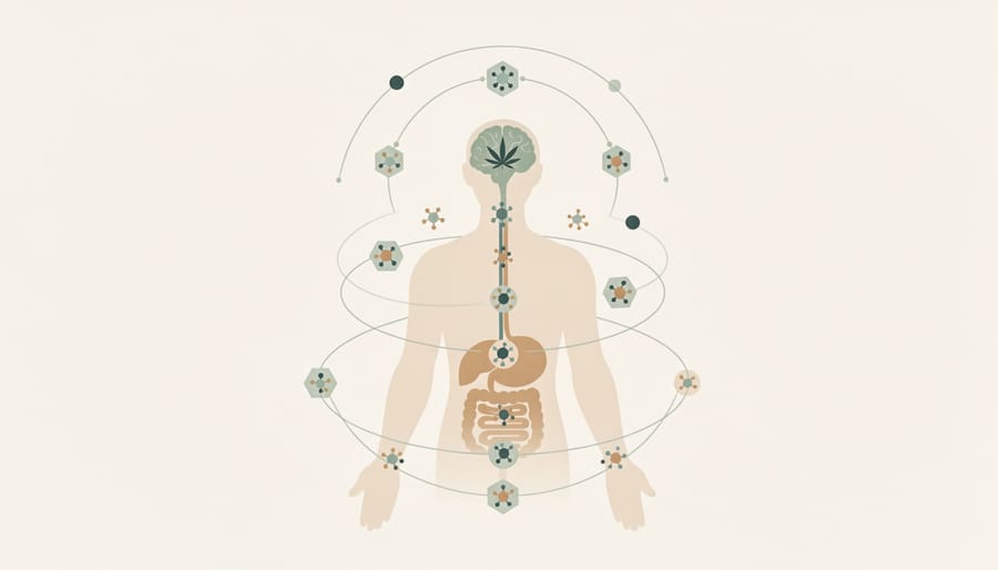 Abstract glowing human silhouette symbolizing cannabinoid interaction with the body